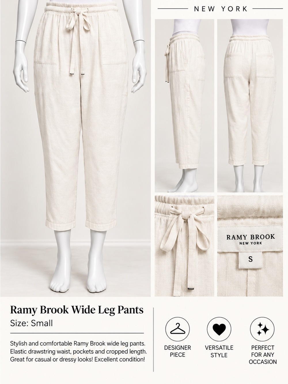 Ramy Brook Cropped Drawstring Pants in Cream